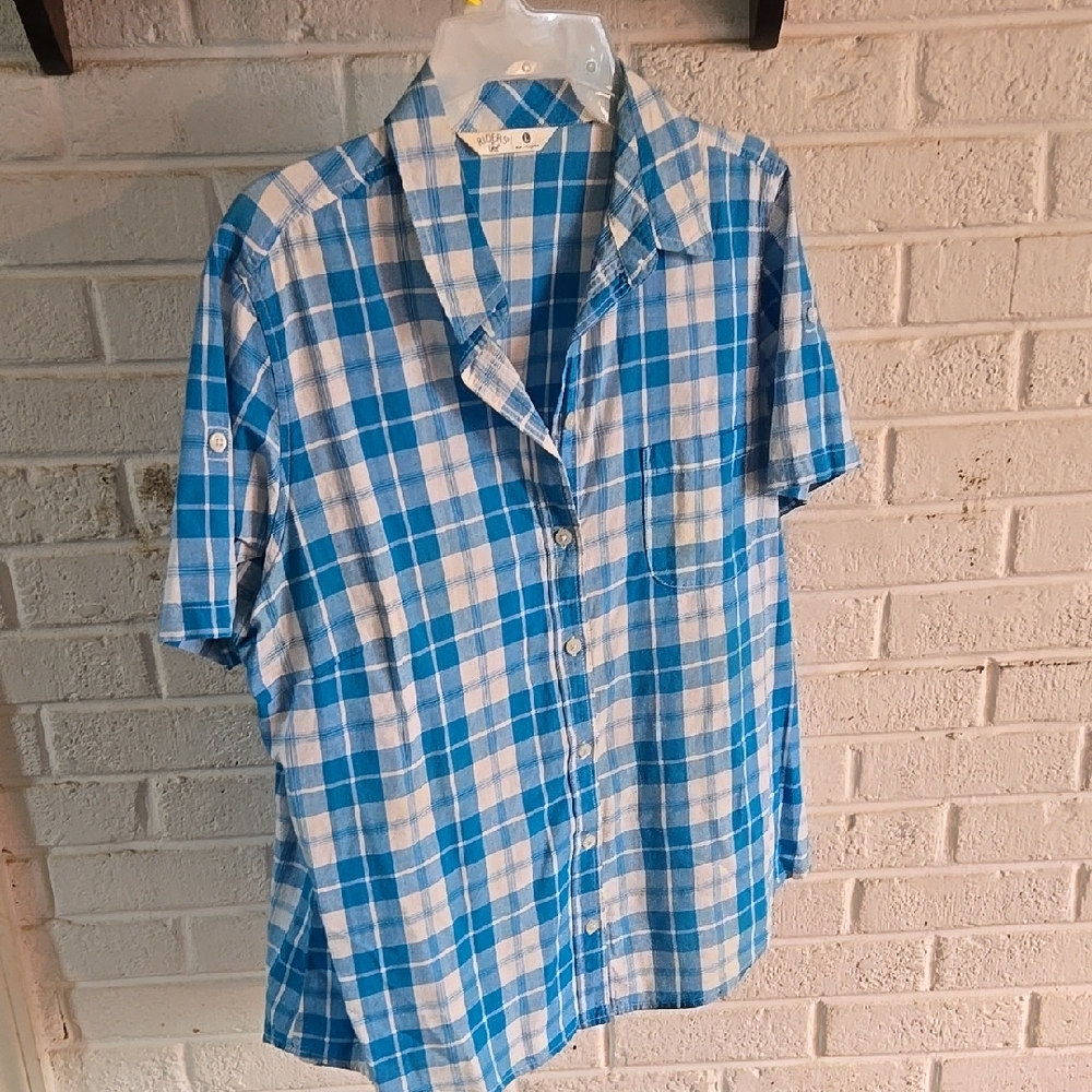 Riders by Lee Blue and White Plaid Women's Shirt